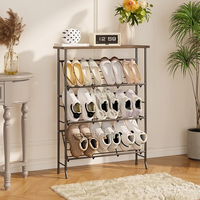 JZM Shoe Rack Storage, Narrow 4 Tier Metal Shoe Storage Shelf, Free Standing - Image 4
