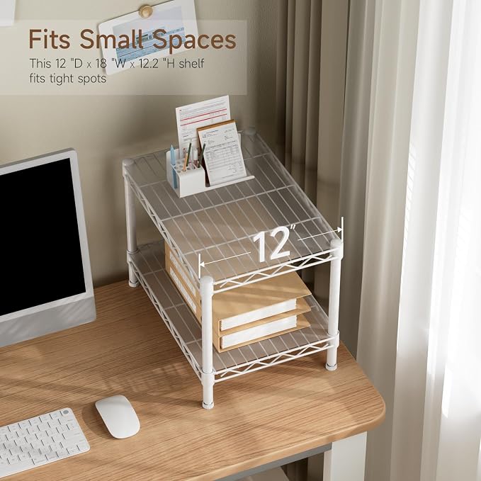 Small 2 Tier Shelves Storage Wire Shelving Unit Metal Shelf Adjustable - Image 6