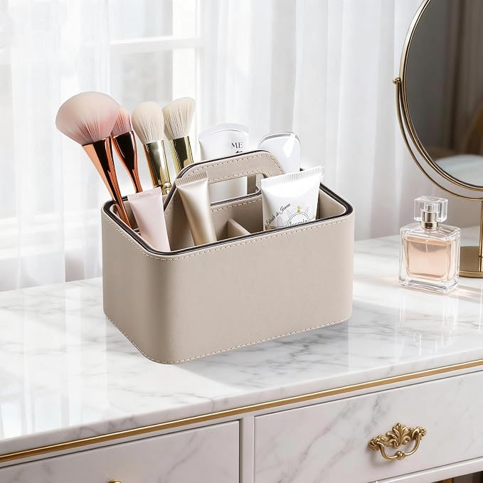 Caddy Organizer with Handle, PU Leather Remote Control Holder Desk Caddy - Image 2