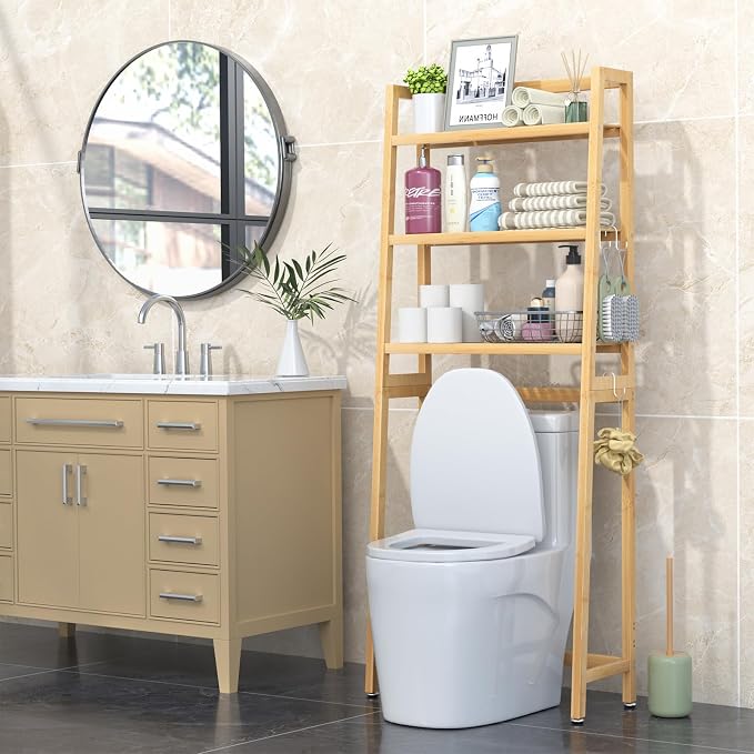 VASMIA Over The Toilet Storage, Bamboo 3-Tier Bathroom Organizer Over Toilet - Image 4