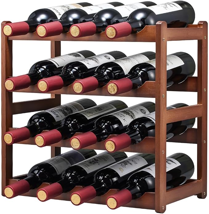 Bamboo Wine Rack, 4 Tier, Wine Bottle Holder, Hold 16 Bottles by Homevany