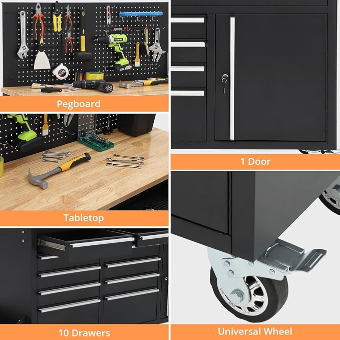 Rolling Tool Chest, 61 in Garage 10 Drawers Workbench Storage Tool Cabinet - Image 5