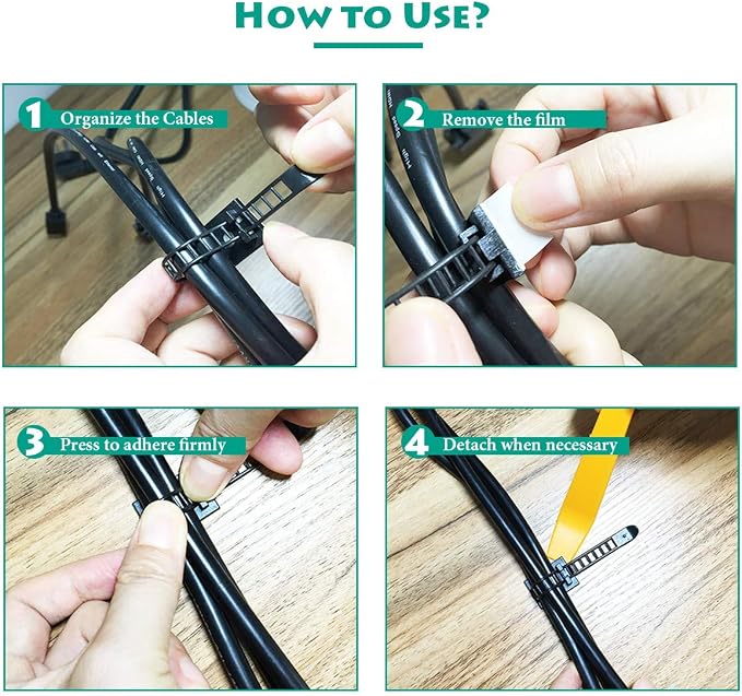 25 Pieces Desk Wire Organizer Cable Ties Zip Ties Adhesive Cord Clips Cable - Image 6