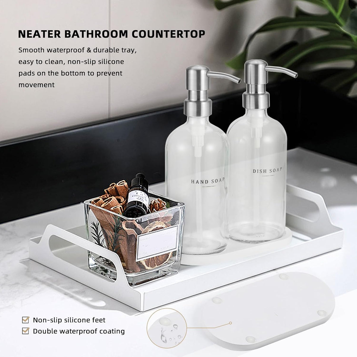 Glass Soap Dispenser - Dish Hand Soap Dispenser Set for Kitchen