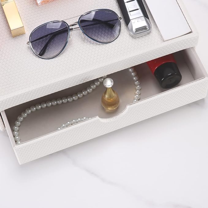 Leather Desk Organizer With Drawers, Home Cosmetics & Phone Remote Organizer - Image 5