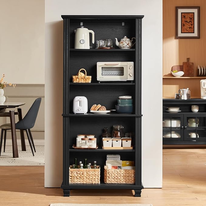 70" Tall Black Bookshelf, 5 Tier Wooden Book Shelf - Image 6
