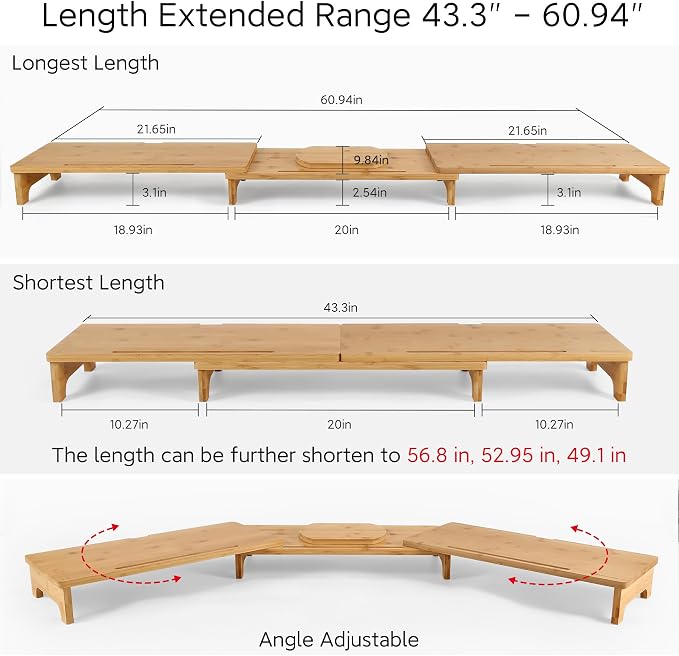 Nnewvante Monitor Stand Riser, 60 inch Large Bamboo Dual Monitor Stand - Image 4