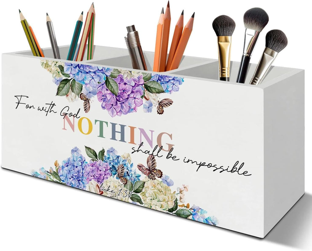Hydrangea Floral Christian Pen Pencil Holder Organizer for Desk