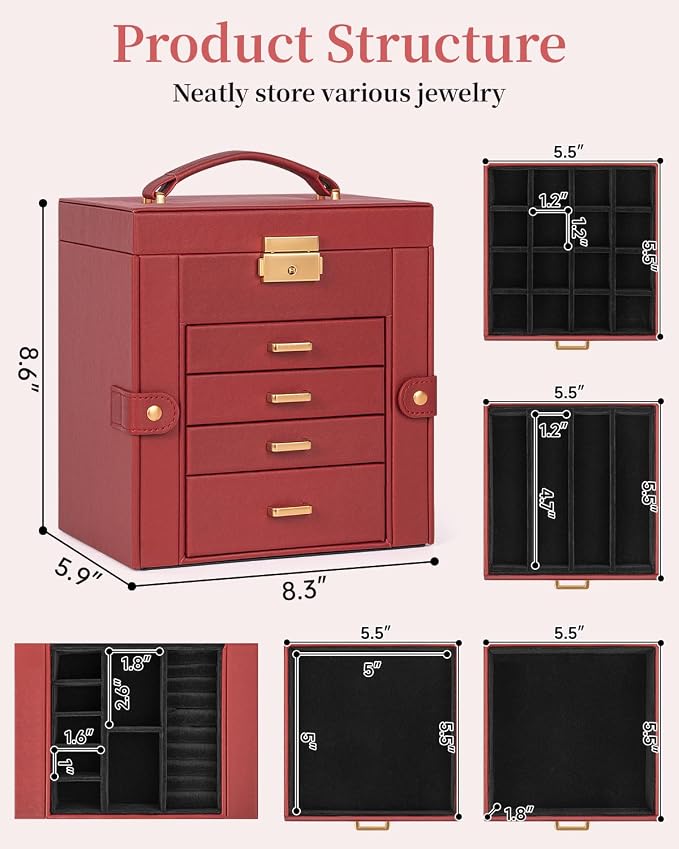 TORIBIO Jewelry Box for Women, Leather Jewelry Organizer - Image 3