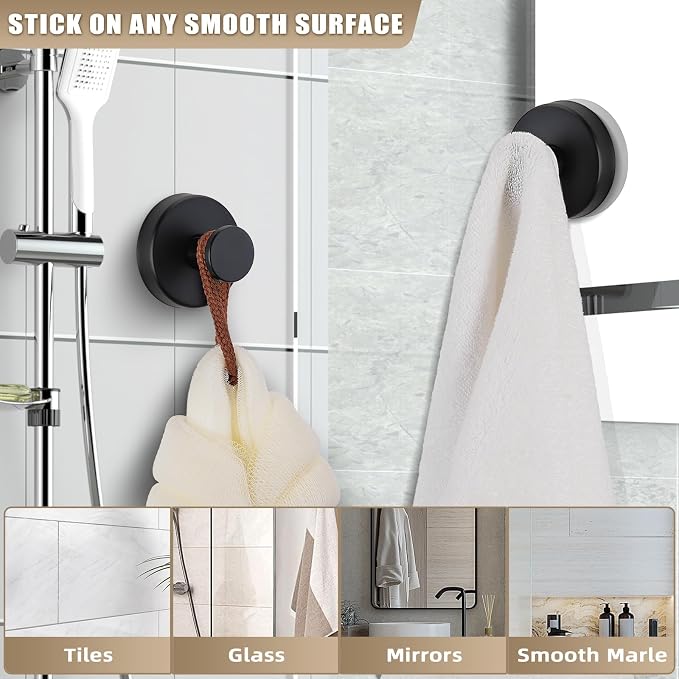Suction Cup Hooks for Shower No-Drill Bathroom Hooks for Towels, Loofah - Image 2