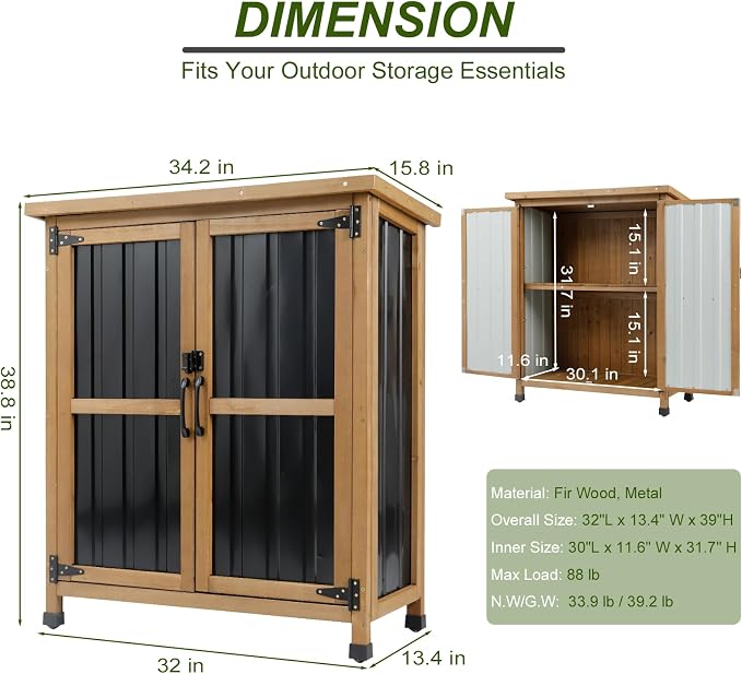 Outdoor Storage Cabinet, Wood & Metal Small Storage Shed - Image 3