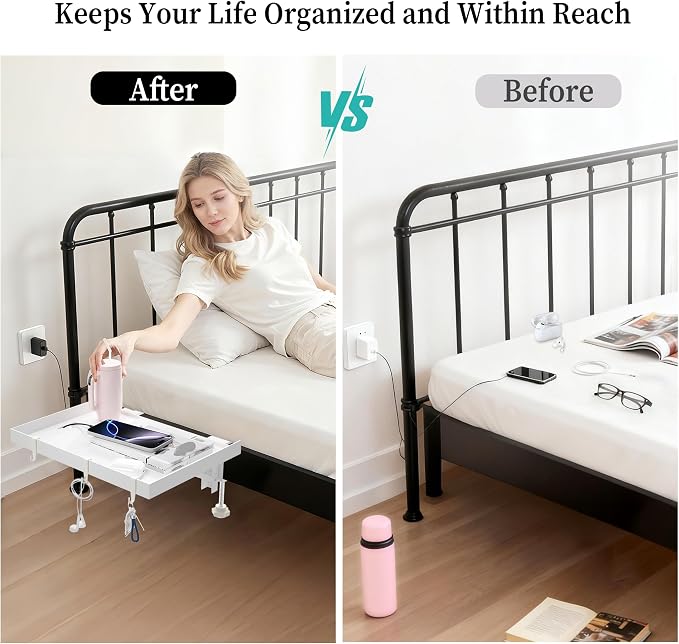 Foldable Bedside Shelf, Metal Clip-On Bed Tray Table - Image 6