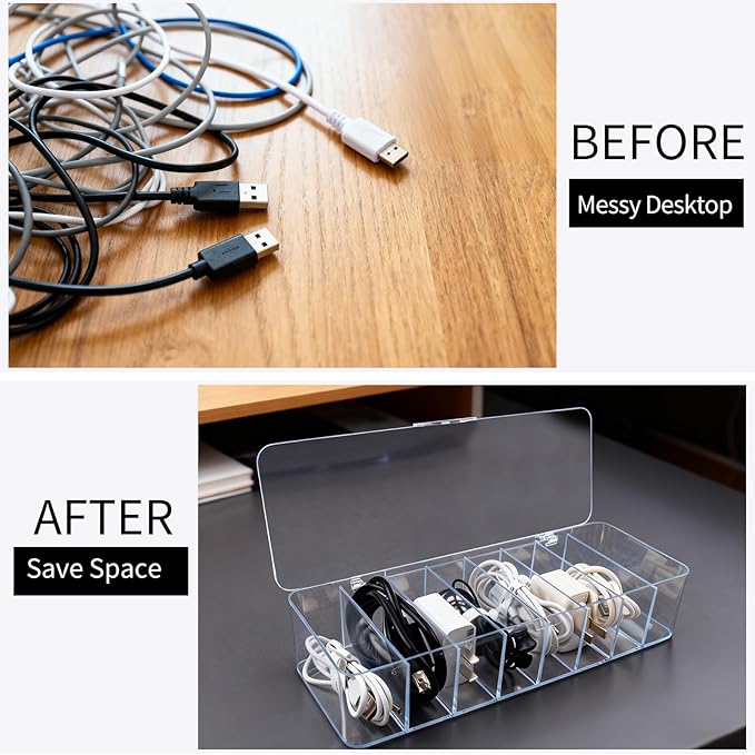 Cheardia 4 Pack Cable Storage Organizer, 10 In Plastic Cord Storage Box - Image 4