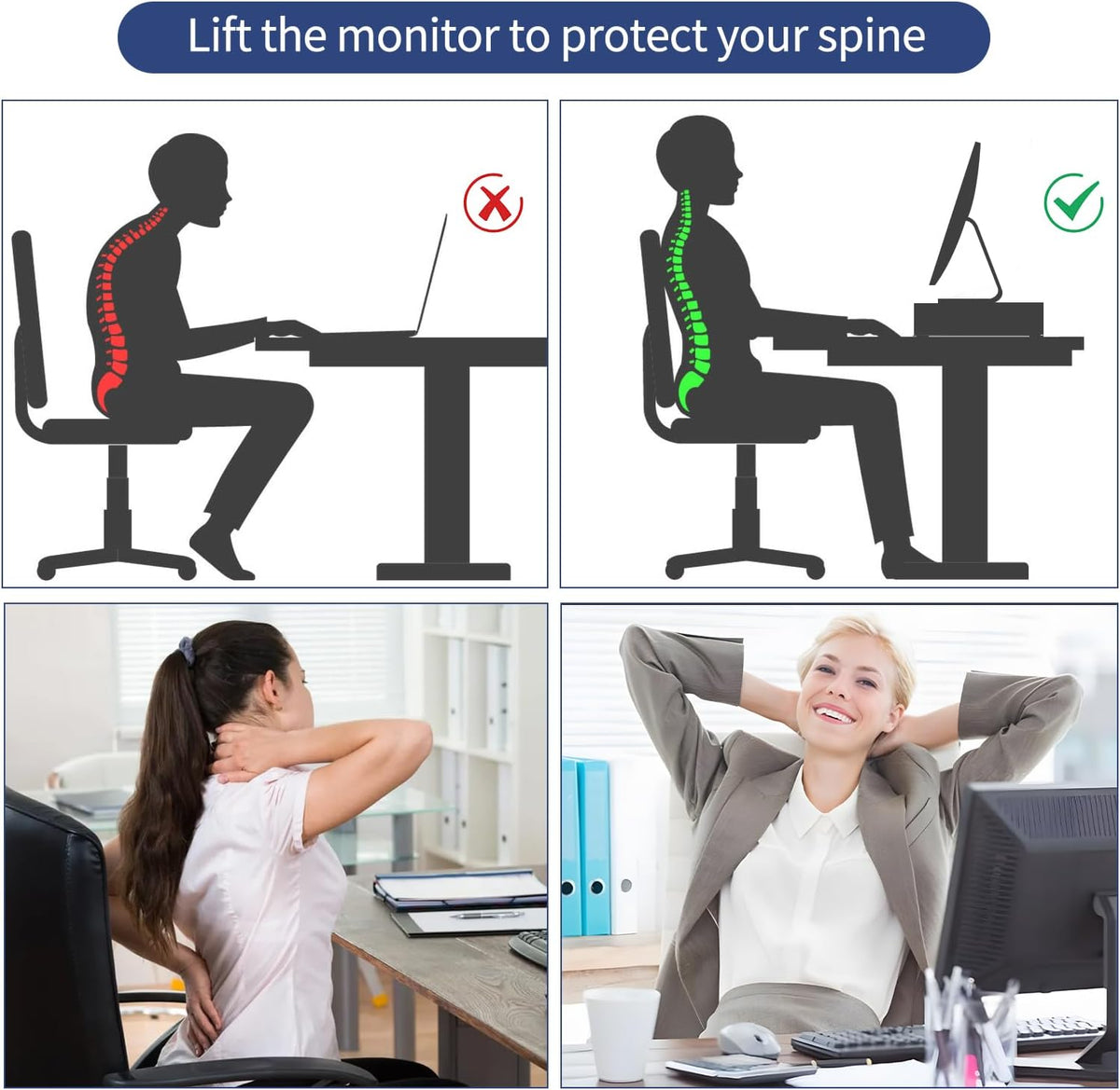 2 Tier Computer Monitor Stands with Drawer and 2 Pencil Holder, Metal