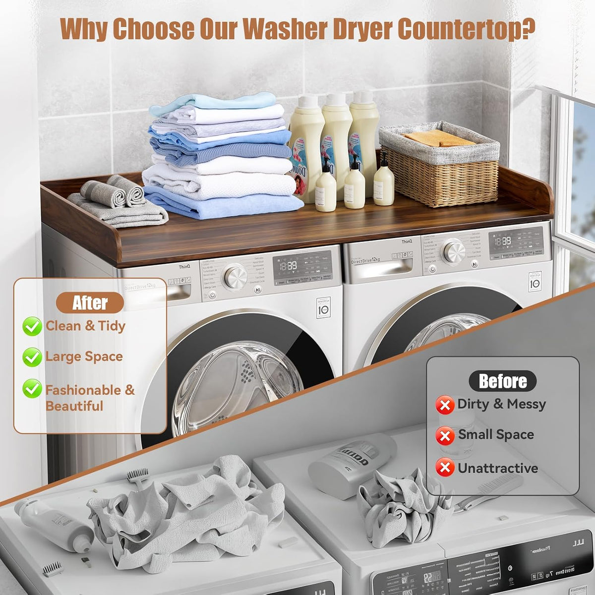 Washer Dryer Countertop, 27.5" D x 54" W Washer and Dryer Topper