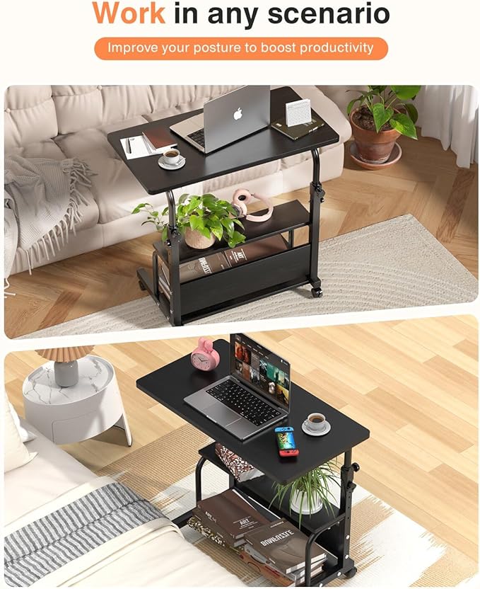 Portable Rolling Desk on Wheels Adjustable Height Desks - Image 4
