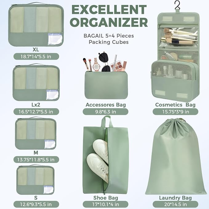 BAGAIL 9 Set Packing Cubes Luggage Packing Organizers - Image 4