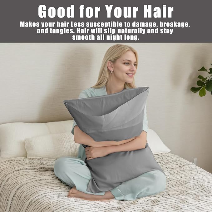 TELUS Dark Grey Pillow Cases Queen Size 2 Pack, Bamboo Rayon Cooling Pillowcases - Image 3