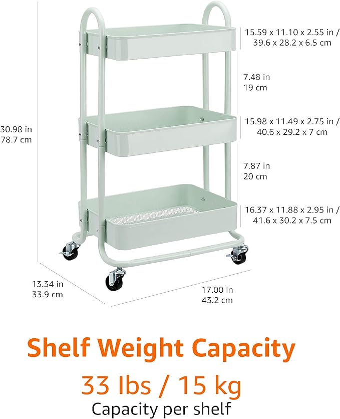 Amazon Basics 3-Tier Metal Rolling Utility or Kitchen Cart - Image 5