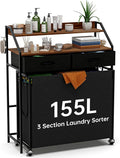 2 Tier Laundry Sorter with 3 Section Pull Out Bags Rolling Laundry Basket by NATURESSOURCE