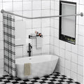 Stretchable 304 Stainless L Shaped Bathroom Bathtub Corner Shower Curtain Rod by Sikaiqi