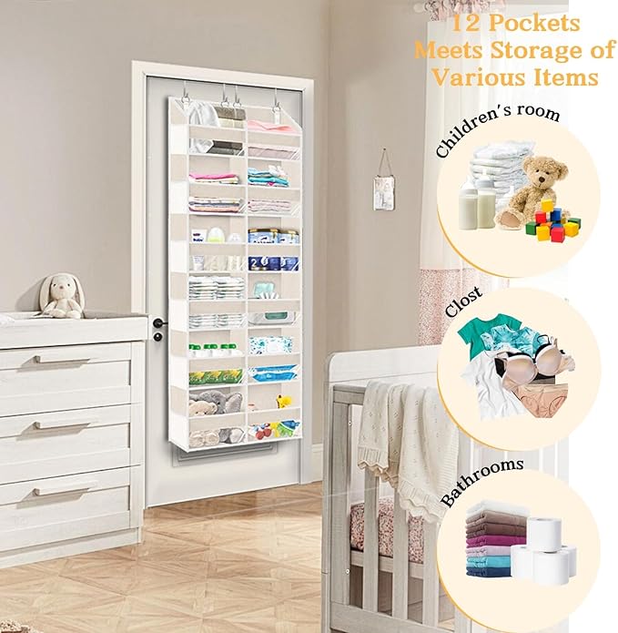 Over the Door Organizer 6 Tiers, Extra Large Behind Door Storage of 12 - Image 6