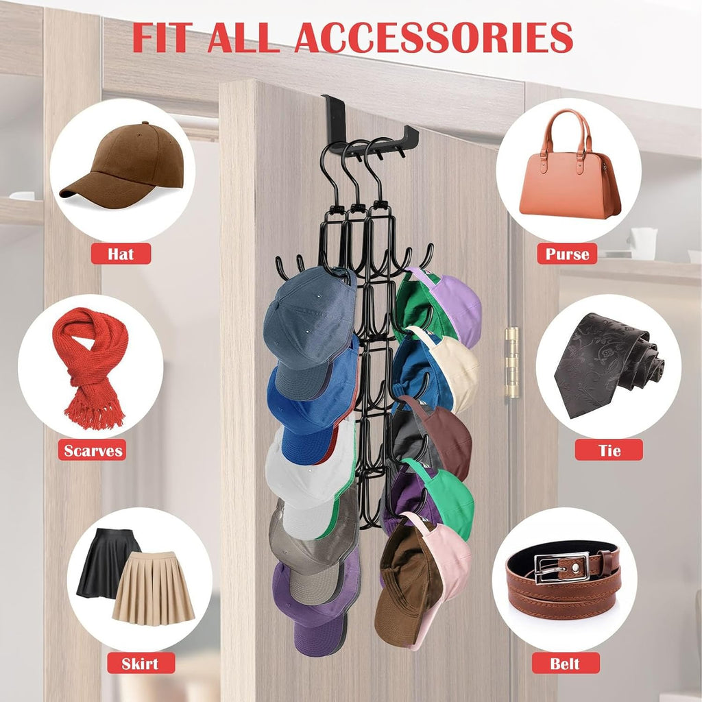 Hat Organizer for Closet: Collapsible Caps Rack with 10 Large Hooks