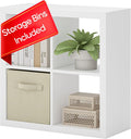 furtble Bookshelf with Storage Bin, 4-Cube Storage Organizer, Modern Wood Open by furtble