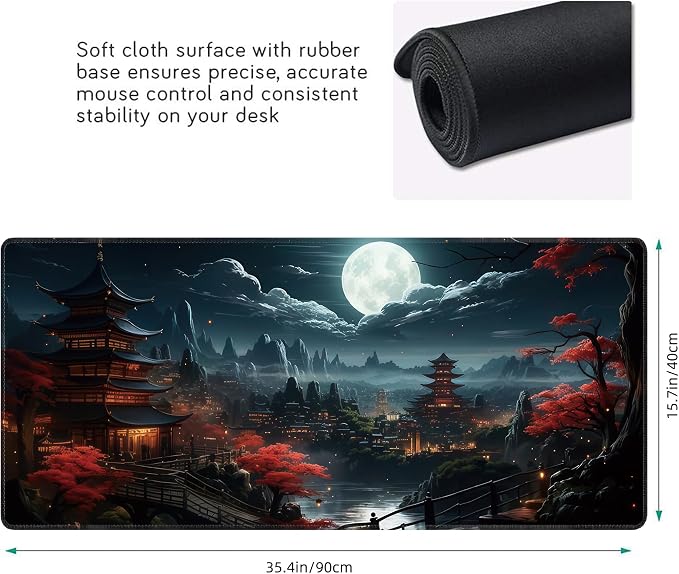 Japanese Full Moon Large Mouse Pad, Gaming Keyboard Desk Pad, Extended Mouse - Image 3