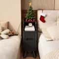 Narrow Nightstand with Drawers, Wood Night Stand with Charger Station, Narrow by SOLACEFURNITURE