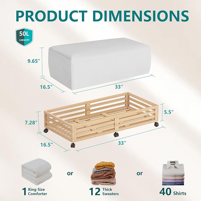 Bamboo Under Bed Storage Containers- Underbed Organizer - Image 2