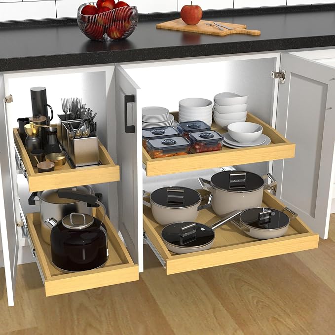 Wooden Pull out Cabinet Organizer 14" W x 21" D x 3.35" H, Heavy Duty Slide Out - Image 7