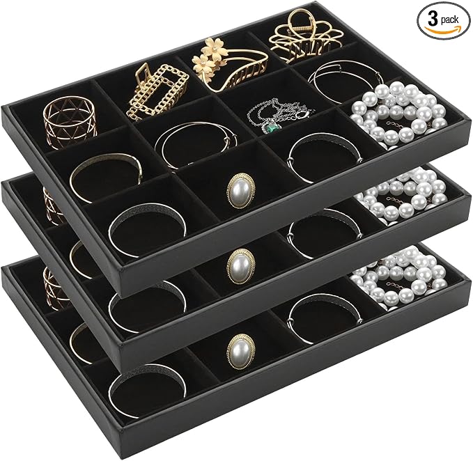 STARVAST 3 Pcs Stackable Velvet Jewelry Organizer Trays, 12 Grids Jewelry by STARVAST