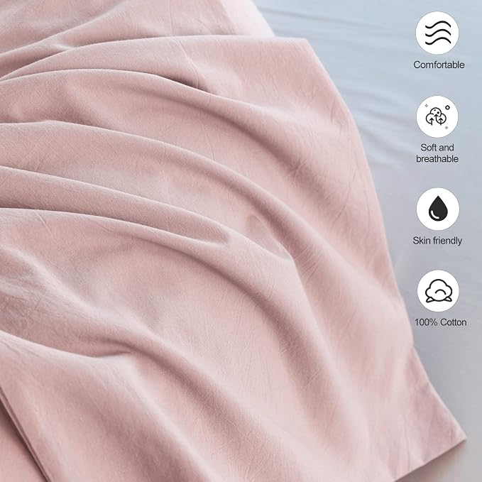 MooMee Bedding Pillowcases Pack of 2 100% Washed Cotton Linen Like Textured - Image 5
