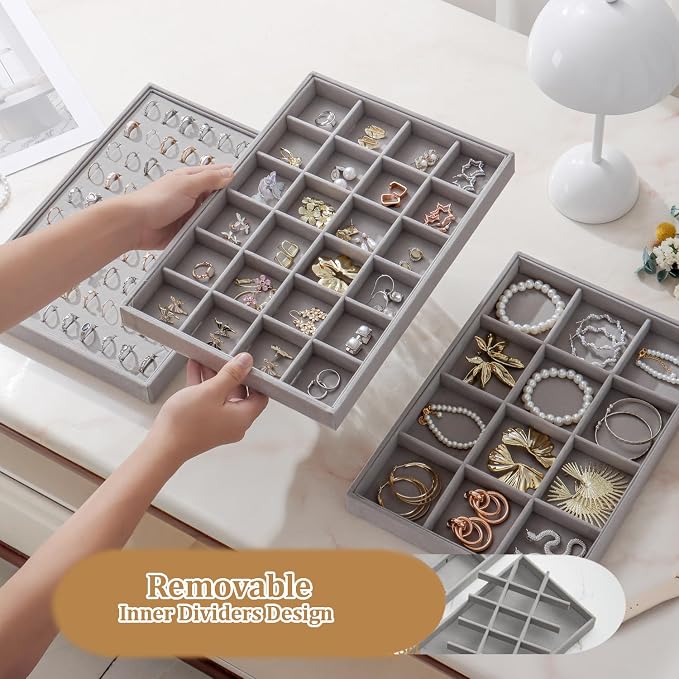 Large Jewelry Organizer for Drawer Insert Velvet Stackable Jewelry Trays for - Image 5