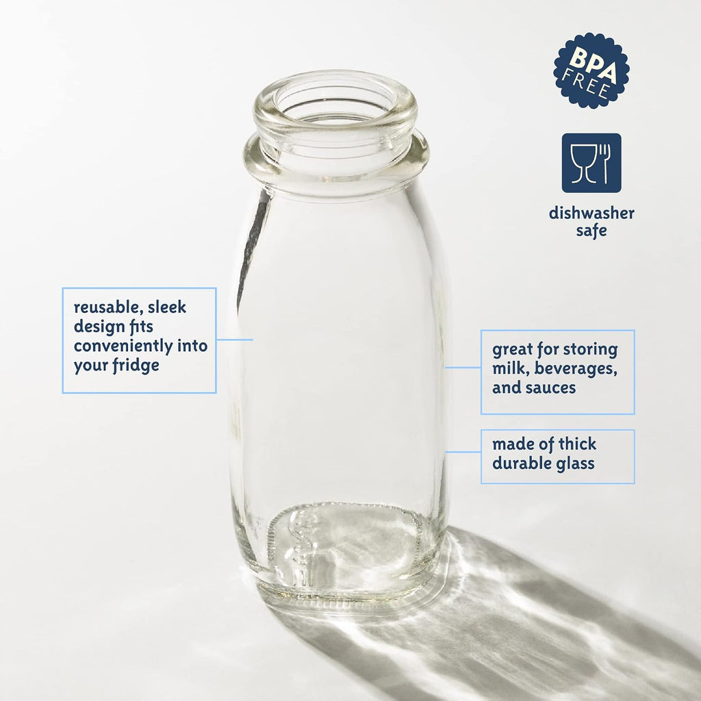 kitchentoolz Glass Creamer Bottle 12 Oz Square Glass Milk Bottle with