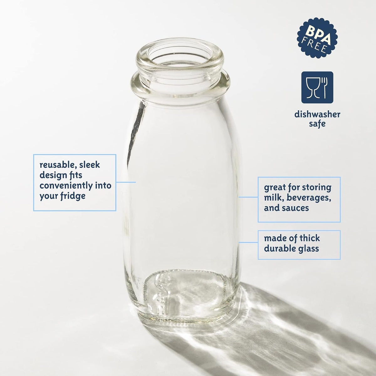 kitchentoolz Glass Creamer Bottle 12 Oz Square Glass Milk Bottle with