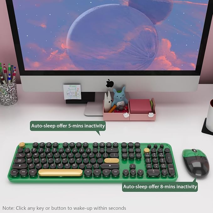 Wireless Keyboard, KOOTOP Cute Colorful 104 Keys Typewriter Retro Round Keycaps - Image 4