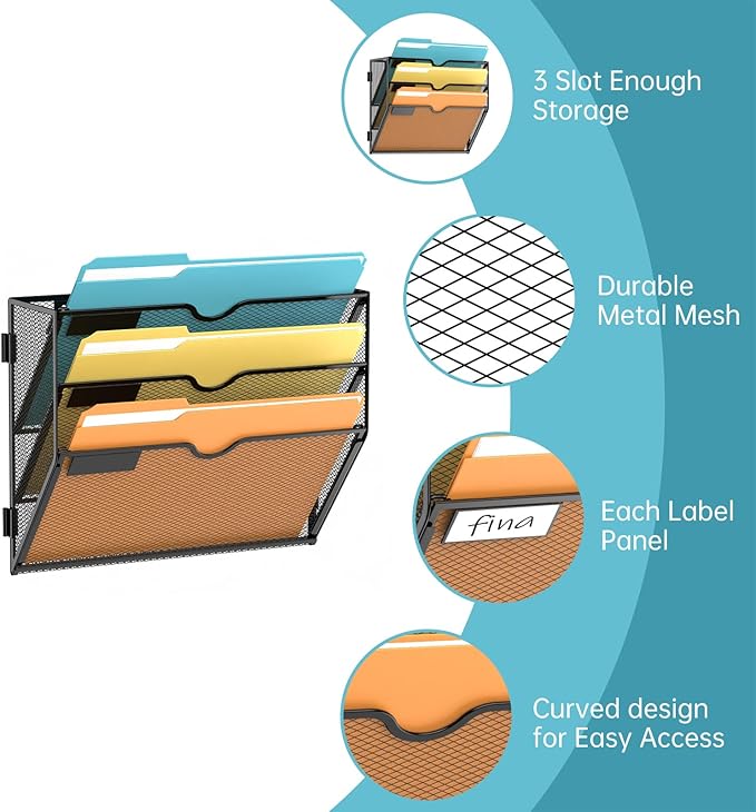 SUPEASY 3-Tier Wall File Organizer Mesh Office Mail Holder, Hanging Wall - Image 3