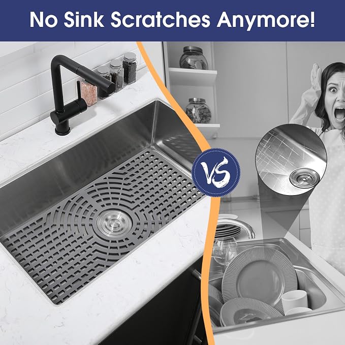 Silicone Sink Protector 26"x14" Center Drain Hole, Heat Resistant Non-slip - Image 3
