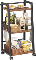 Homeiju 3 Tier Kitchen Storage Cart with Lockable Wheels & 6 Hooks