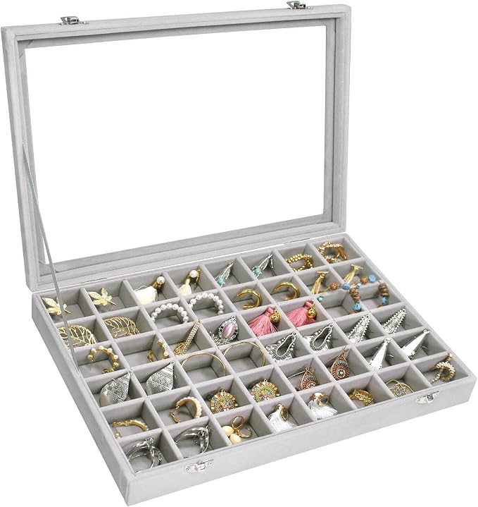 Velvet Jewelry Tray 48 Grid Jewelry Display Tray Organizer Box by Siveit