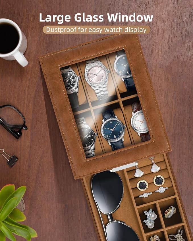 Uten 6-Slot Watch Box, 2-Layers PU Leather Watch Case - Image 4