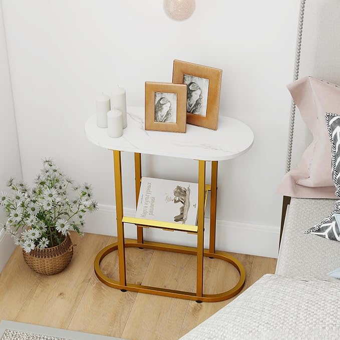 Tangkula Oval Narrow Side Table, 2-Tier End Table - Image 9