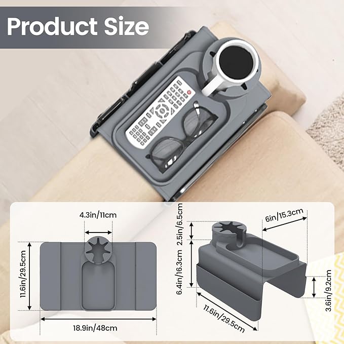 Couch Cup Holder Tray, Silicone Sofa Armrest organizer - Image 2