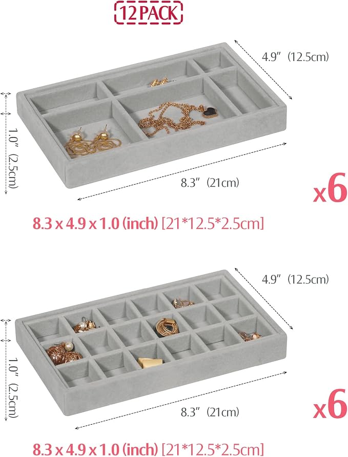 DIOMMELL 12 Pack Stackable Velvet Jewelry Trays Organizer, Jewelry Storage Box - Image 2