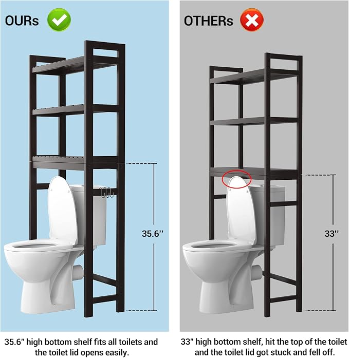 Homykic Over The Toilet Storage, Bamboo 3-Tier Over-The-Toilet Space Saver - Image 3