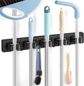 Black Broom Holder Wall Mount - Heavy Duty Wood Mop and Broom