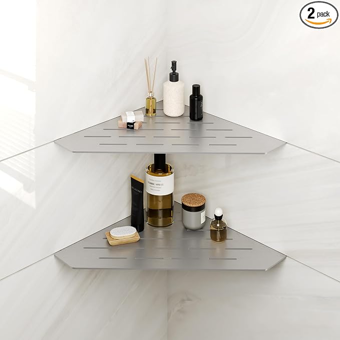 FerdY 2-Pack 10" Brushed Nickel Recessed Corner Shower Shelf, by FerdY