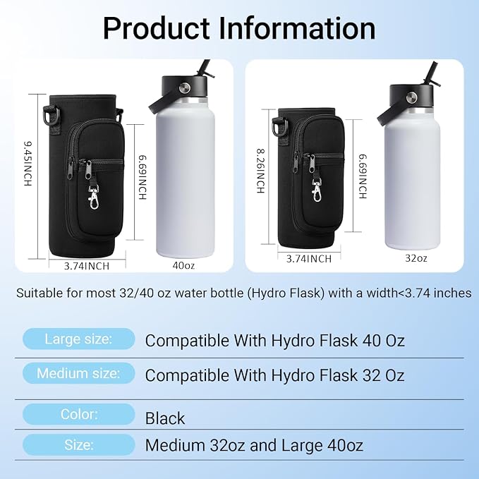 Water Bottle Holder with Strap for Hydroflask 32oz 40oz, Carrier Sling Bag with - Image 7